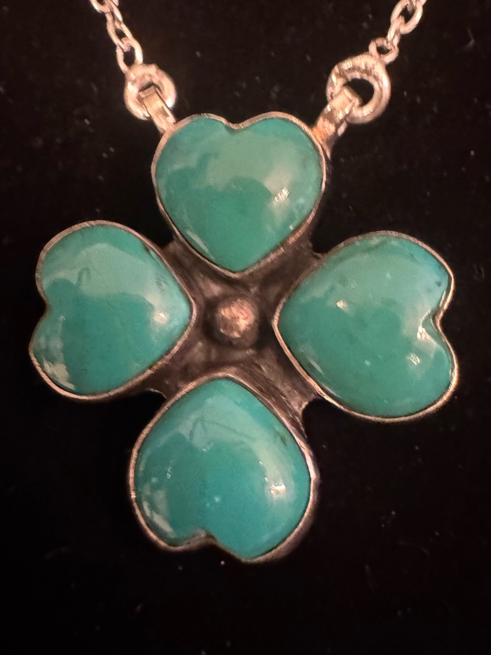 Blue moon Turquoise Heart Clover Pendant Necklace - sterling silver - Picture 1 of 6